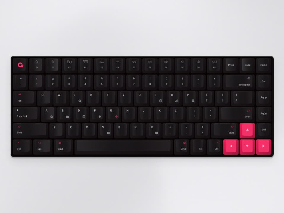 The Appwriter, Appwrite's custom mechanical keyboard, in black with pink arrow keys