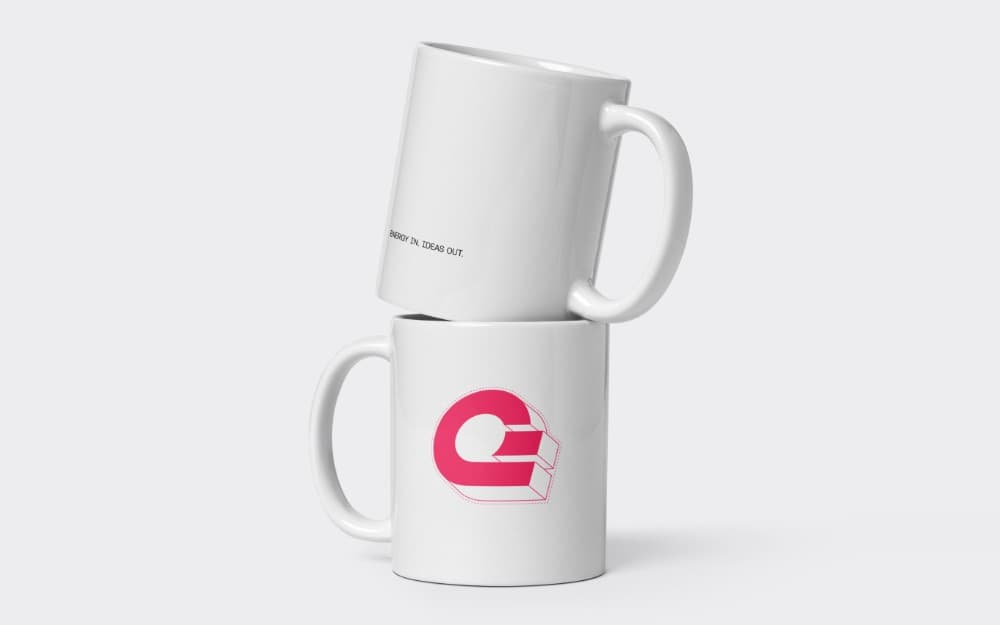 Two stacked white Appwrite mugs, one with the pink Appwrite logo